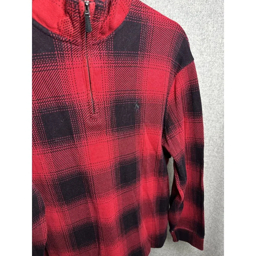 Polo Ralph‎ Lauren Medium 1/4 Zip Long Sleeve Top Mens Buffalo Plaid Mock Neck